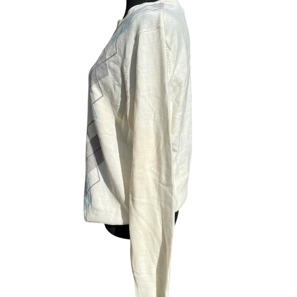 Women cream argyle button down w blue grey diamond design by Crofts&Barrow siz L - Picture 4 of 5